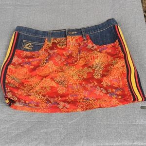 Jordache Vintage Jean Size 11 / 12 and satin skirt Red Gold Blue retro